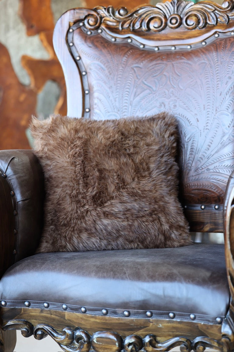 Boot Stitch Pillow | Navy with Grizzly Bear Teddy Fur