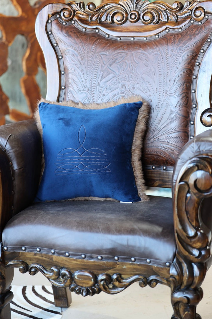 Boot Stitch Pillow | Navy with Grizzly Bear Teddy Fur