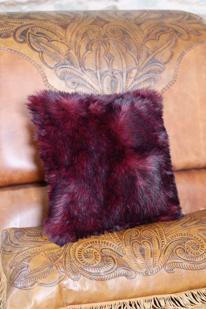 Boot Stitch Pillow | Black Cherry with Cherry Bear Teddy Fur