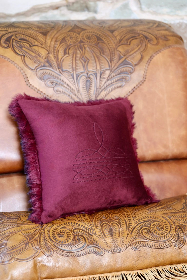 Boot Stitch Pillow | Black Cherry with Cherry Bear Teddy Fur