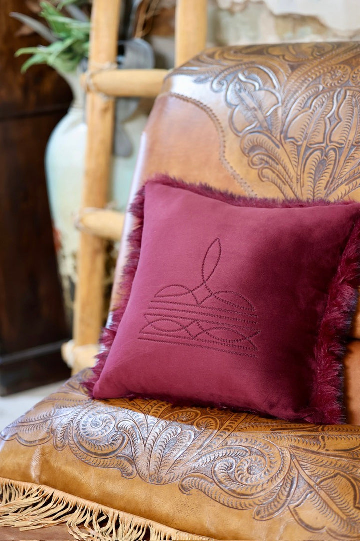 Boot Stitch Pillow | Black Cherry with Cherry Bear Teddy Fur