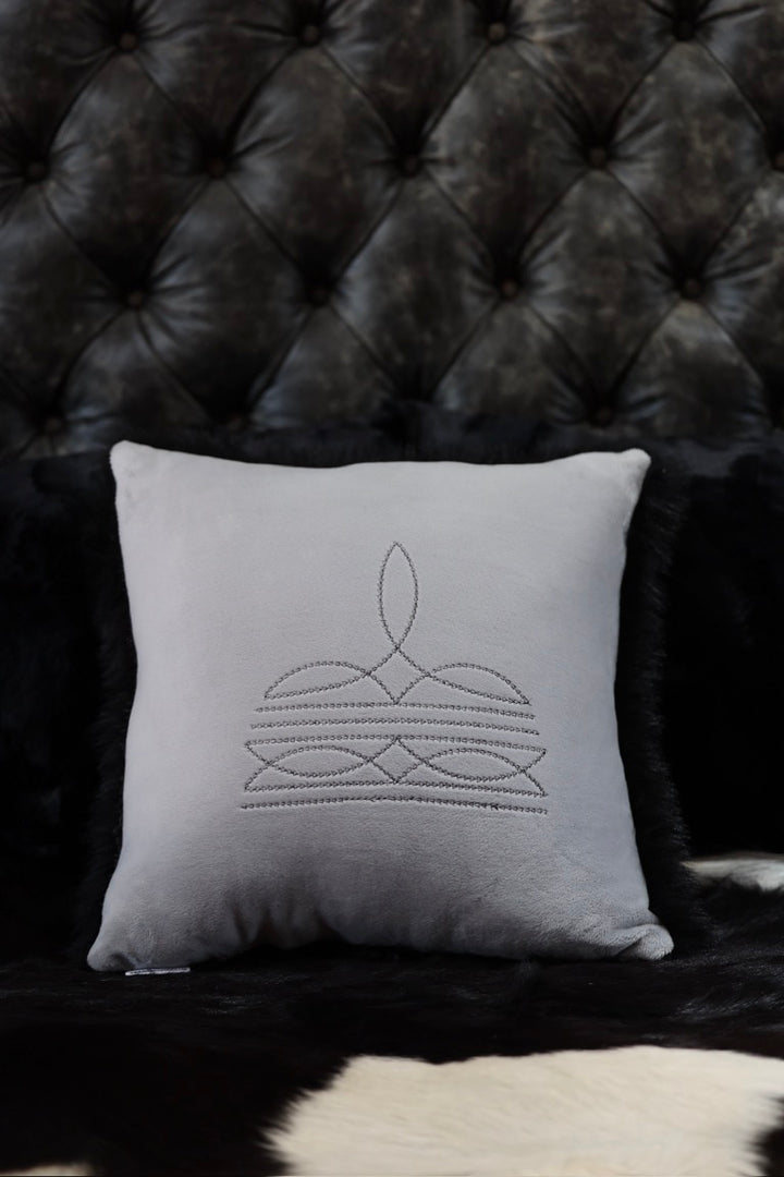Boot Stitch Pillow | Gray with Black Dreamy Fur