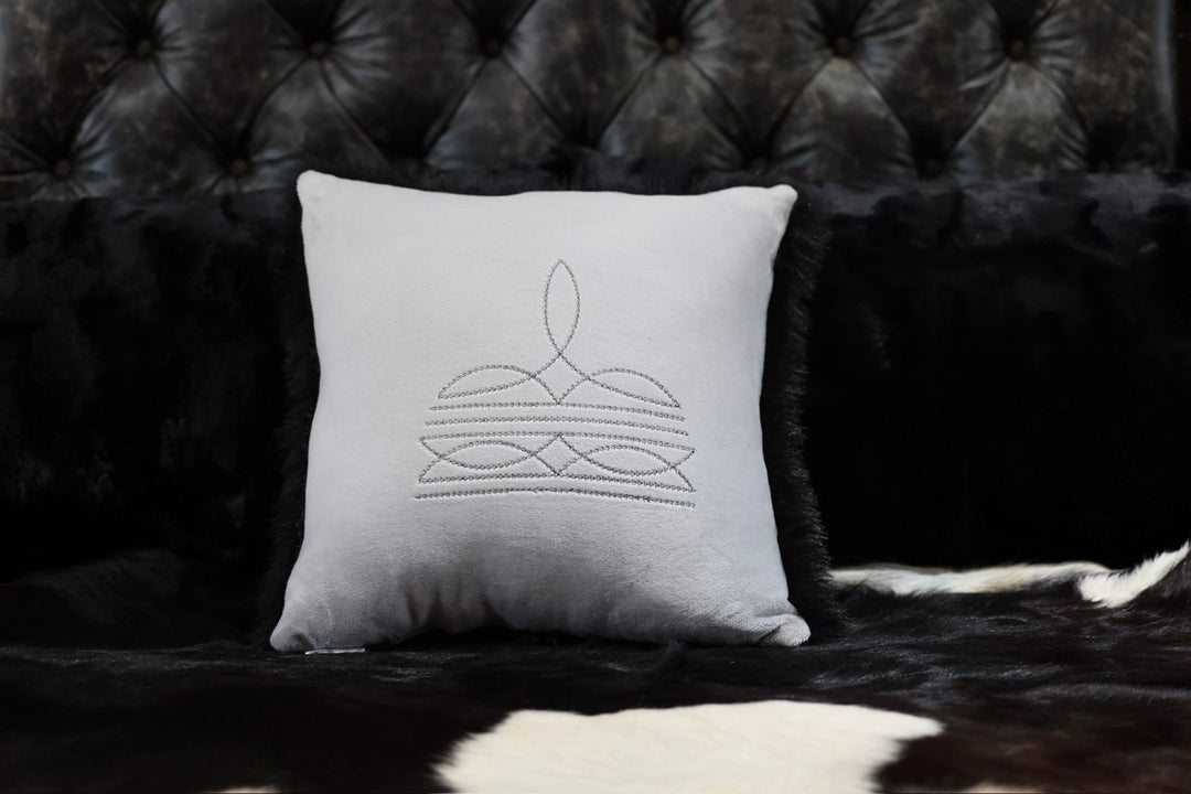 Boot Stitch Pillow | Gray with Black Dreamy Fur