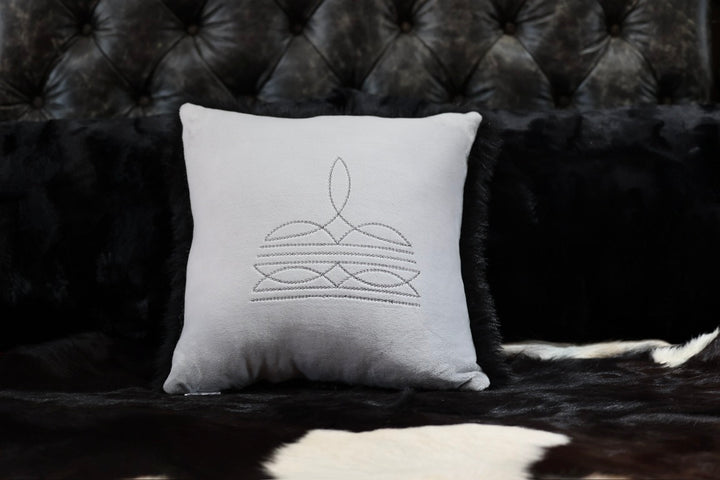 Boot Stitch Pillow | Gray with Black Dreamy Fur