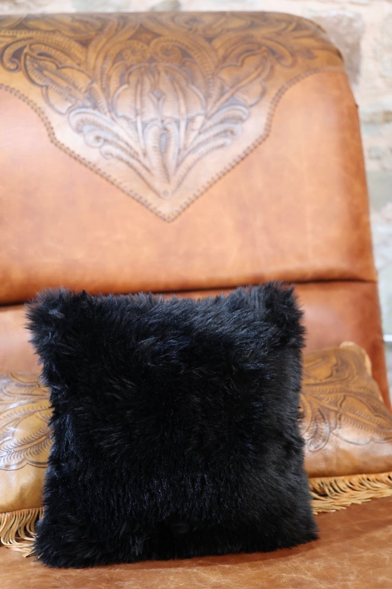 Boot Stitch Pillow | Gray with Black Dreamy Fur