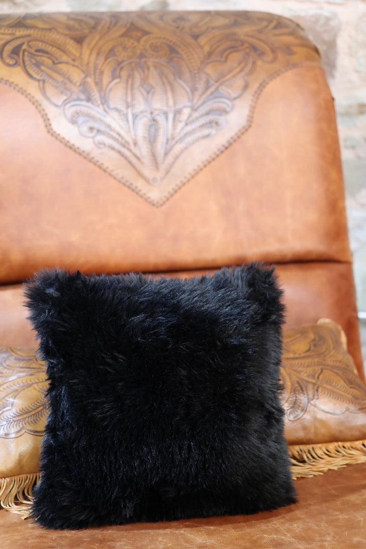 Boot Stitch Pillow | Gray with Black Dreamy Fur