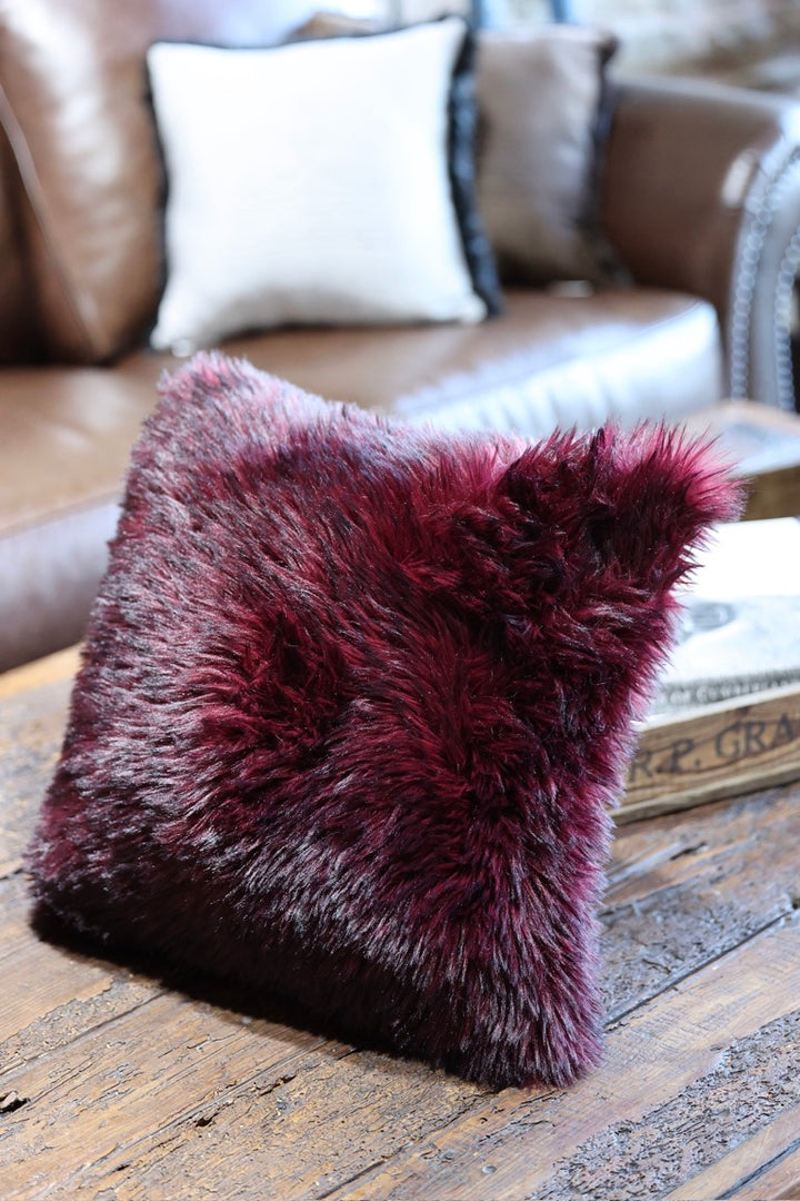 Boot Stitch Pillow | Black with Cherry Bear Teddy Fur