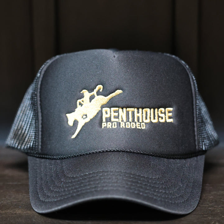 Penthouse Pro Rodeo: Black/Gold Trucker Hats