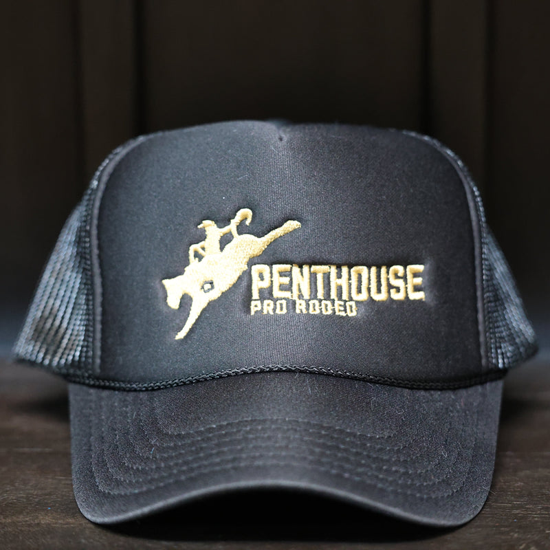 Penthouse Pro Rodeo: Black/Gold Trucker Hats