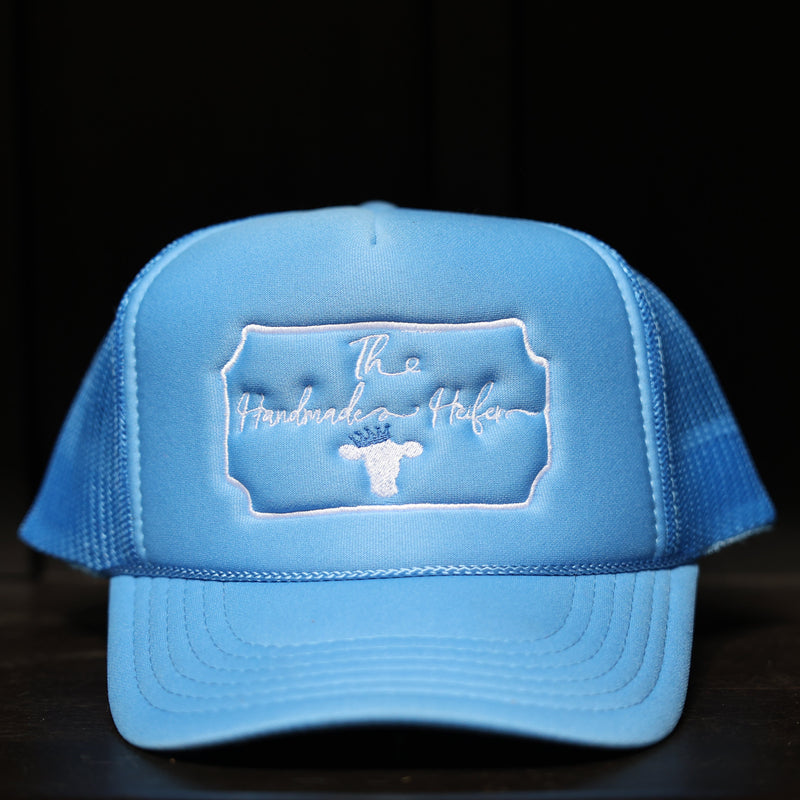 The Handmade Heifer: Baby Blue/ White Trucker Hat