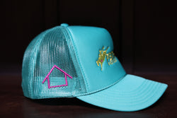 Penthouse Pro Rodeo: Teal/ Lime Green Trucker Hat