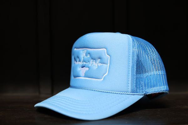 The Handmade Heifer: Baby Blue/ White Trucker Hat