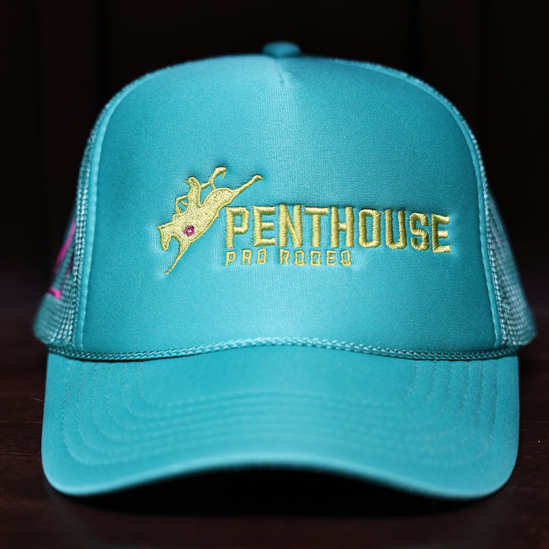 Penthouse Pro Rodeo: Teal/ Lime Green Trucker Hat