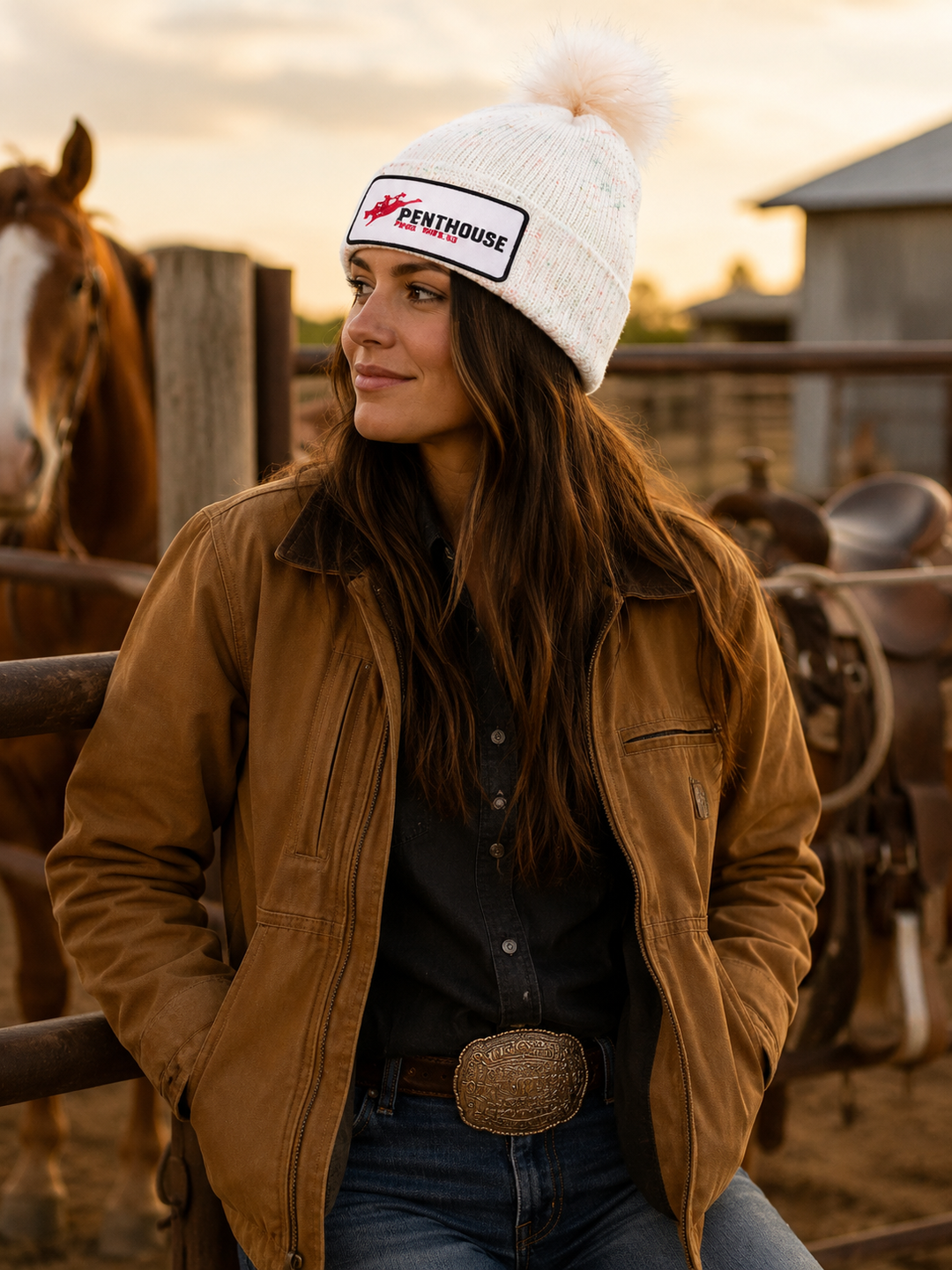 Penthouse Pro Rodeo: Gorra de camionero color oliva y blanco